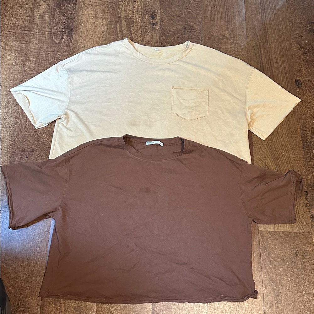 Cream and Brown Crop T-Shirts